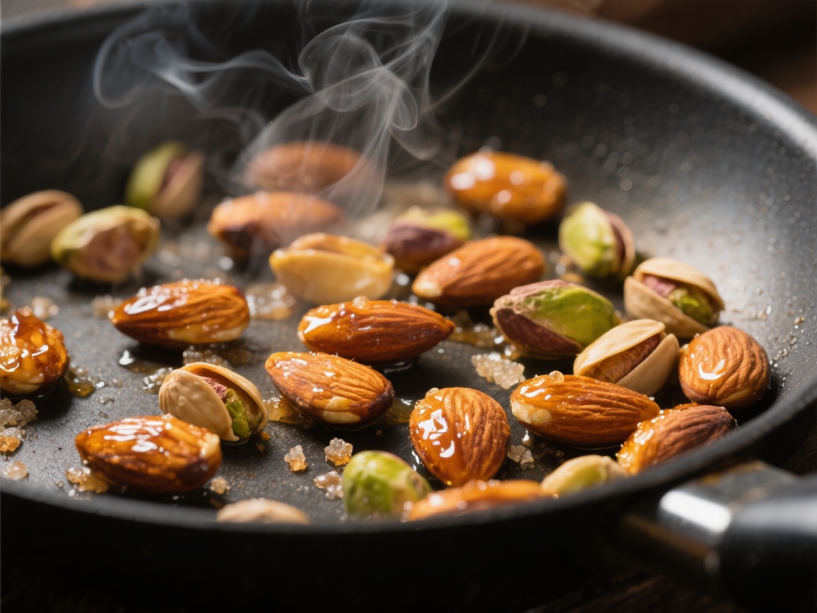 Nougat glacé maison servi en tranches avec fruits confits et amandes