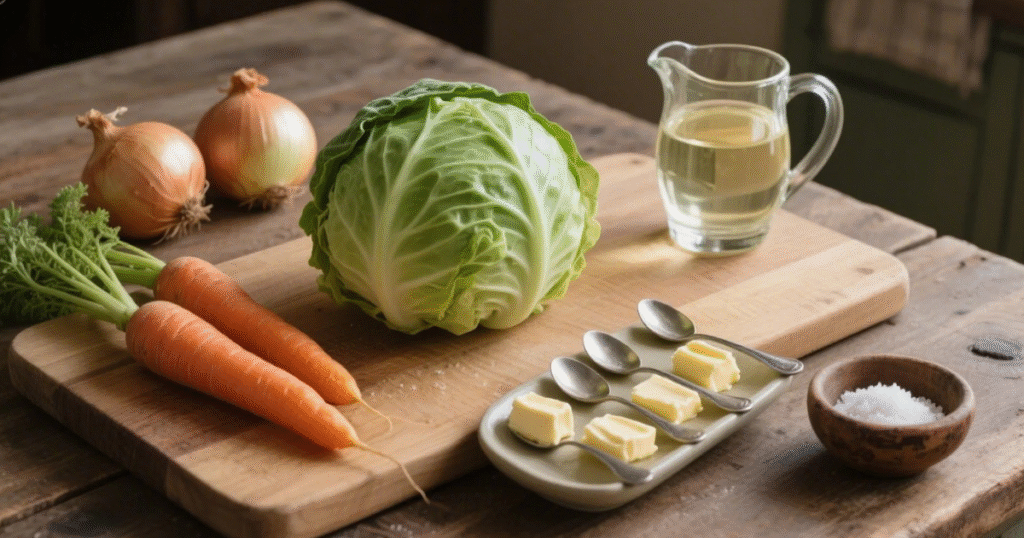 Chou, carottes, oignons, margarine, vin blanc et sel pour recette de choux farcis