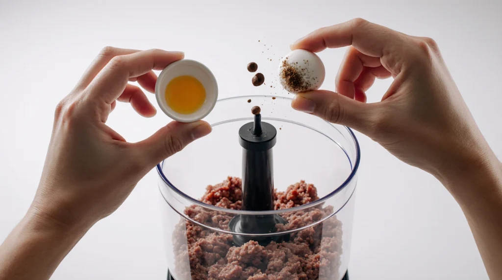 Pain de viande traditionnel tranché, servi avec purée et haricots verts, sur une planche rustique.