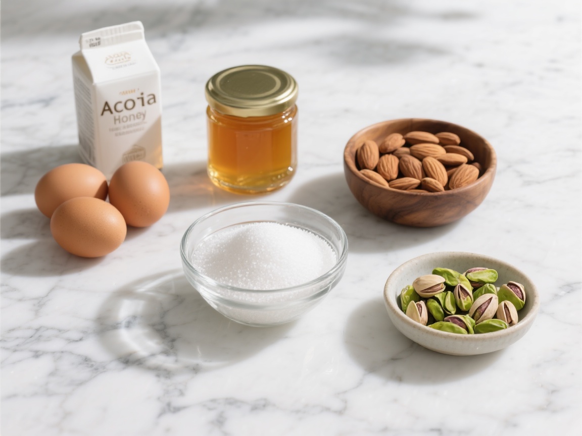 Nougat glacé maison servi en tranches avec fruits confits et amandes