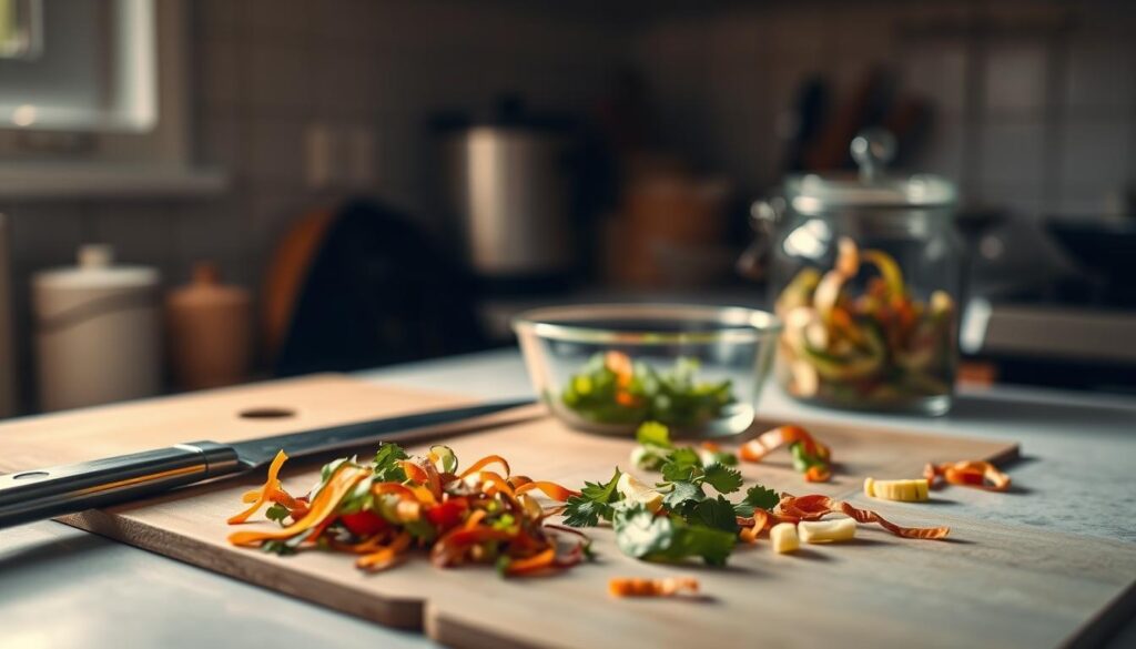 Soupe de légumes maison réconfortante, servie chaude avec des légumes frais coupés en morceaux dans un bol rustique.
