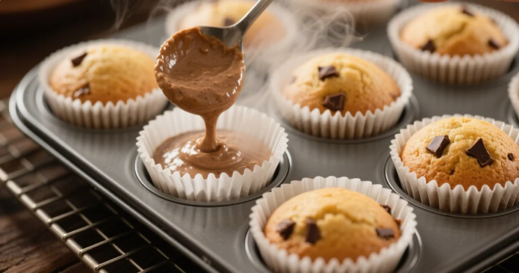 Muffins banane chocolat cuits caissettes papier grille refroidissement dorés pépites chocolat