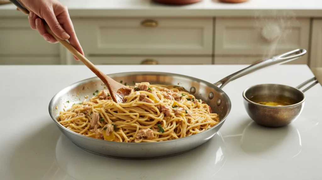 Cette recette de pâtes au thon a l'air absolument délicieuse et si réconfortante.
