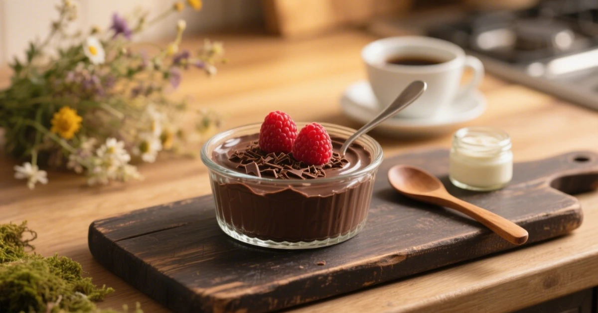 Recette mousse au chocolat 1 « Mousse au chocolat onctueuse préparée maison, montrant les étapes de préparation, les ingrédients frais et plusieurs variations gourmandes du dessert
