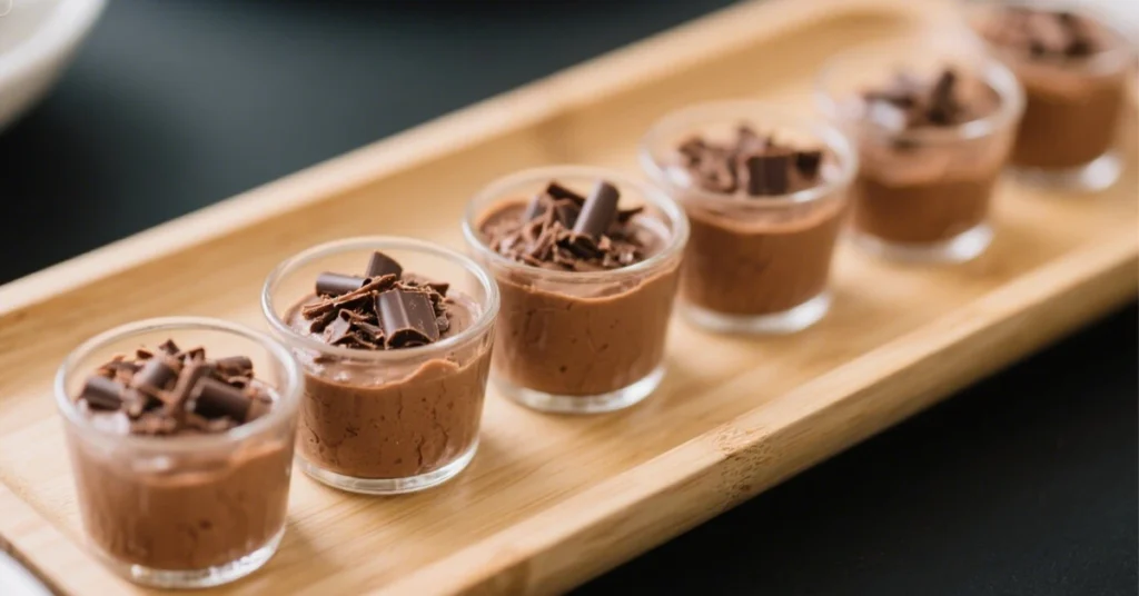 Recette mousse au chocolat 5 « Mousse au chocolat onctueuse préparée maison, montrant les étapes de préparation, les ingrédients frais et plusieurs variations gourmandes du dessert