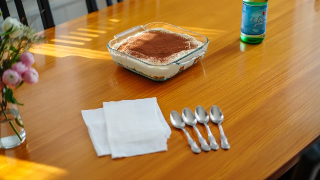 Tiramisu ananas frais, un dessert léger et acidulé parfait pour l’été. Composé de couches alternées de boudoirs imbibés d’un sirop citronné, de crème mascarpone onctueuse et de dés d’ananas juteux. Présenté dans des verrines ou un plat familial, décoré de zestes de citron, de feuilles de menthe fraîche et de copeaux de noix de coco pour une touche exotique. Éclairage doux mettant en valeur les textures crémeuses et les couleurs vibrantes.