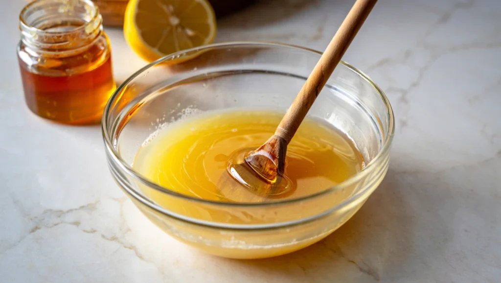 limonade classique maison fraîche servie dans un pichet en verre avec des tranches de citron, des feuilles de menthe et des glaçons. Arrière-plan : citrons, menthe fraîche, bouteille d’eau pétillante et presse-citron en bois sur une table en bois clair. Recette estivale légère, sans alcool, faible en calories.