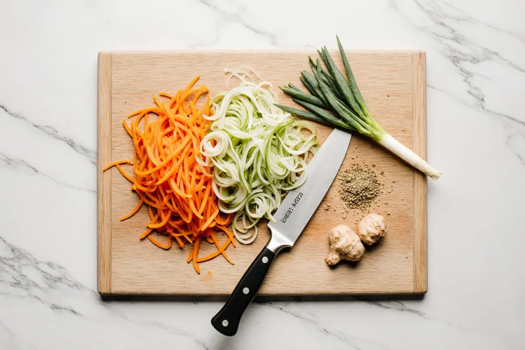 Recette Ramen aux Champignons et Crevettes : Soupe Japonaise Authentique en 16 Minutes 3 Un bol fumant de recette ramen japonais traditionnel, avec des nouilles parfaitement cuites baignant dans un bouillon parfumé et riche. Garni de crevettes tendres, de champignons noirs, de lamelles de carottes croquantes, de pousses d’épinards frais et de coriandre ciselée. Servi dans un bol en céramique avec des baguettes et une cuillère chinoise, ce plat réconfortant est décoré d’un quartier de citron vert pour une touche d’acidité.