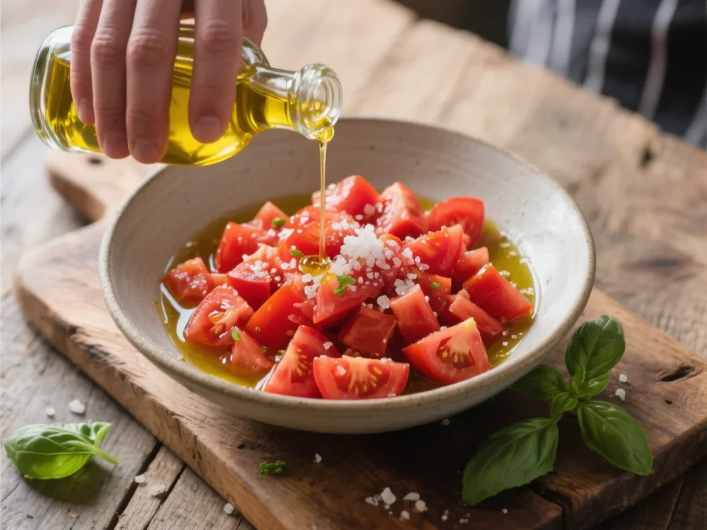 Salade de pâtes italienne colorée servie dans un grand bol blanc avec tomates cerises, mozzarella, basilic et olives noires