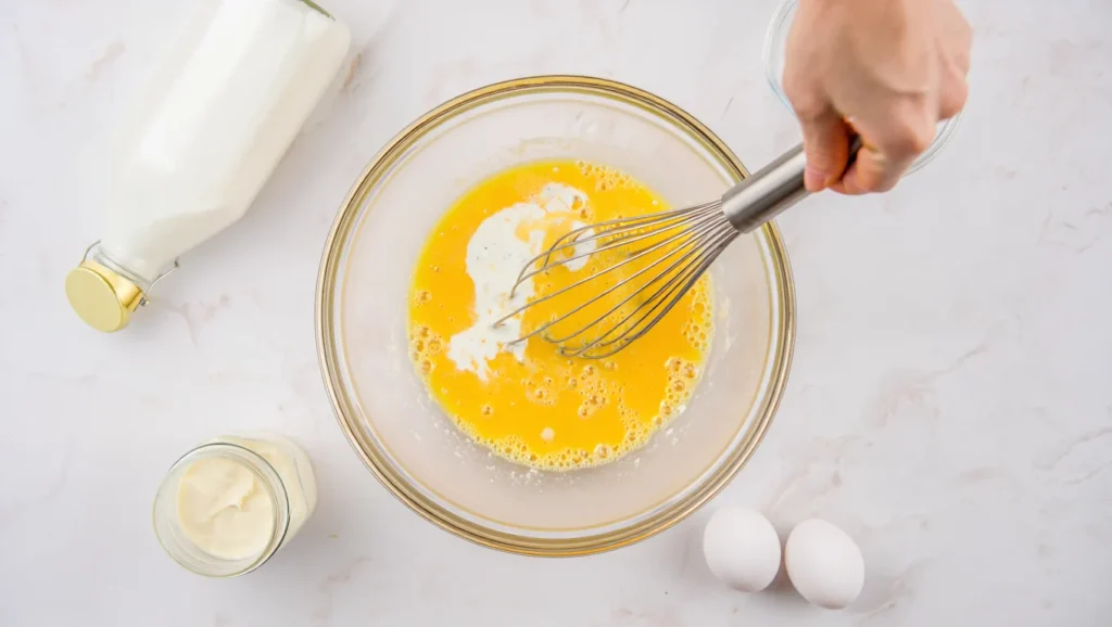 Quiche sans pâte dorée et appétissante, servie dans un plat à tarte rond. Garnie de lardons de dinde, de fromage fondu et parsemée de persil frais. Accompagnée d’une salade verte légère sur un côté. Arrière-plan rustique avec nappe en lin et lumière naturelle douce.