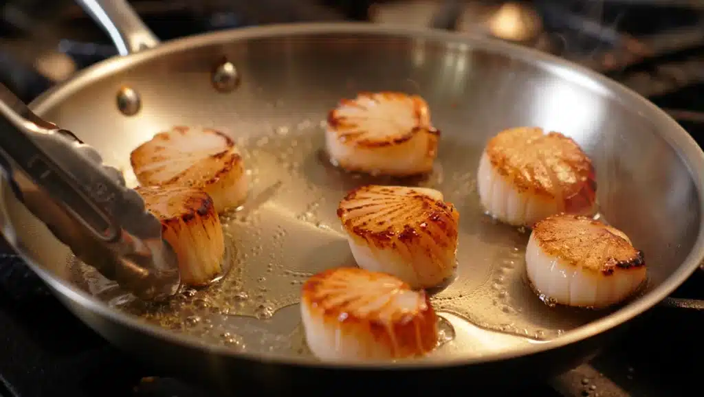 Coquilles Saint-Jacques gratinées maison, pétoncles fondants nappés d’une sauce crémeuse aux échalotes et gratinés avec une purée dorée