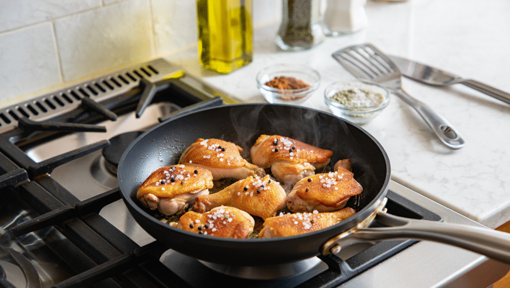 Une salade César fraîche et appétissante, composée de feuilles de laitue romaine croquantes, de morceaux de poulet grillé dorés, de croûtons maison croustillants et de copeaux de parmesan frais. Une sauce César crémeuse est délicatement drizzle sur le dessus, mettant en valeur les textures et les couleurs vibrantes. Servie dans un bol en bois ou une assiette élégante, cette recette facile et rapide est parfaite pour un repas léger et gourmand.