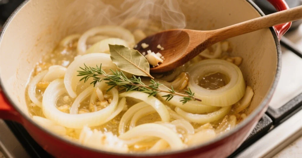 Recette paleron de bœuf braisé servi dans une cocotte rouge, avec pommes de terre, carottes et sauce onctueuse
