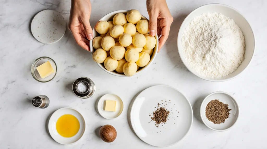 Gnocchis Faits Maison 2 Gnocchis faits maison moelleux servis dans une assiette rustique avec une sauce onctueuse, décorés de feuilles de basilic frais