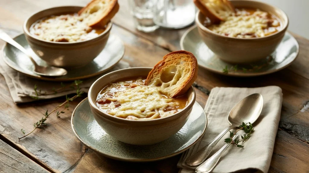 Recette Soupe à l'Oignon Facile Sans Alcool : Traditionnelle et Réconfortante 4 Soupe à l’oignon rapide et facile, préparée au Cookeo ou Thermomix, gratinée au four pour un résultat croustillant et fondant