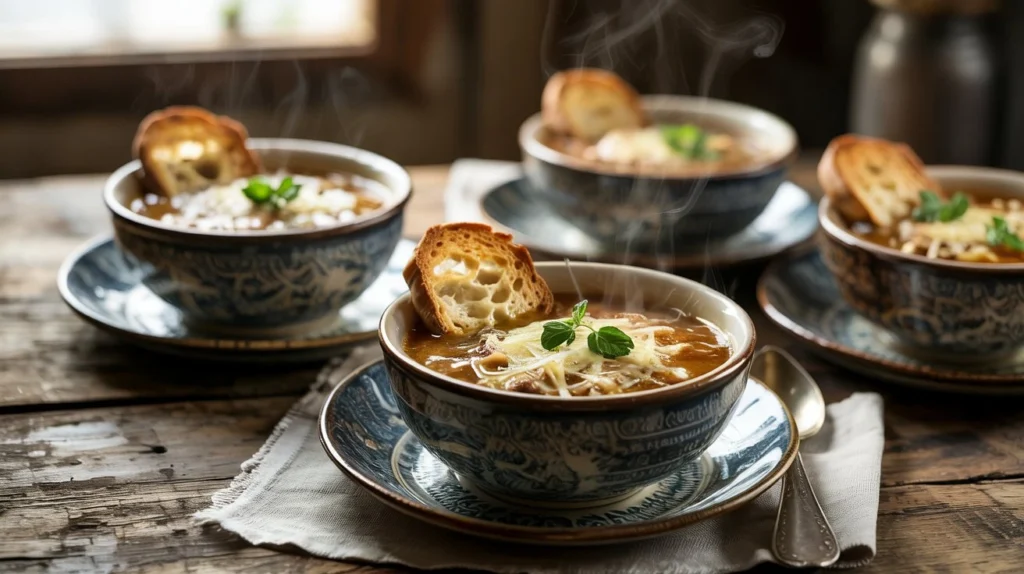 Recette Soupe à l'Oignon Facile Sans Alcool : Traditionnelle et Réconfortante 3 Soupe à l’oignon rapide et facile, préparée au Cookeo ou Thermomix, gratinée au four pour un résultat croustillant et fondant