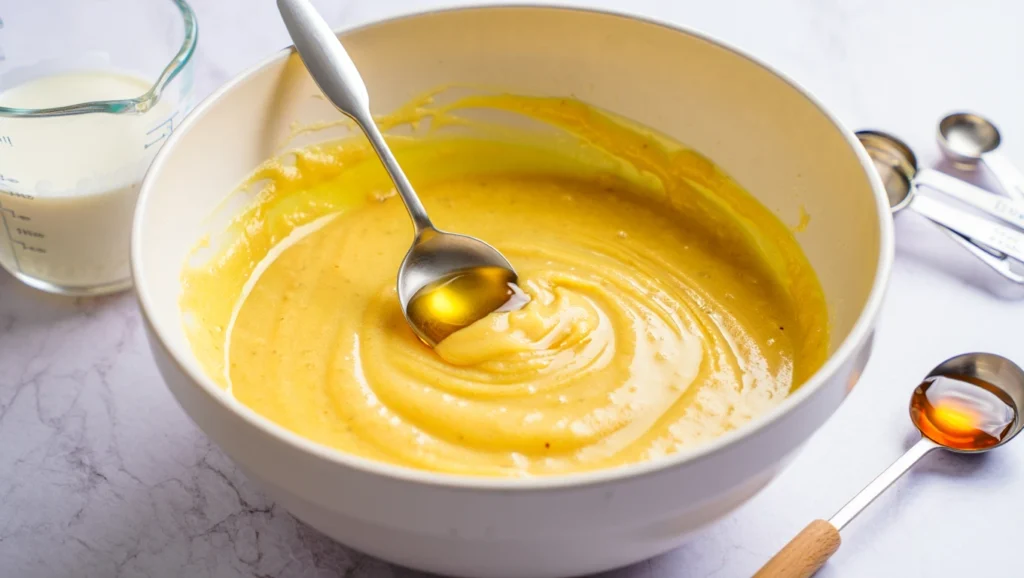 Un banana bread healthy et moelleux sans beurre, d’un beau doré, tranché et garni de pépites de chocolat noir. Servi sur une planche en bois rustique ou une assiette blanche, décoré de fines tranches de banane caramélisées et saupoudré de cannelle. Une texture humide et gourmande se dégage de chaque tranche, idéale pour un petit-déjeuner ou un goûter équilibré.