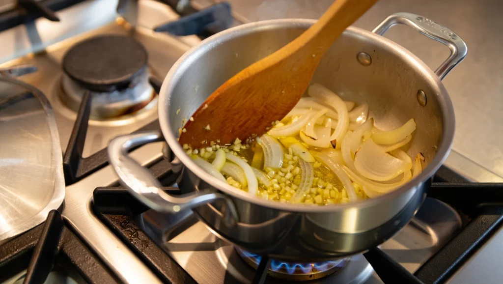 Un bol en céramique rempli de lentilles corail au curry, d’un orange vif et appétissant, parsemé de coriandre fraîche et accompagné de quartiers de citron. Les lentilles sont légèrement brillantes grâce à une touche d’huile d’olive, avec des morceaux de légumes ou d’épices visibles pour ajouter du contraste. En arrière-plan, un plateau en bois avec des naans ou du riz basmati, idéal pour accompagner ce plat réconfortant.